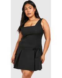 Boohoo - Plus Woven Bow Detail Strappy Skater Dress - Lyst