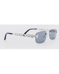 Boohoo - Recycelte rahmenlose Sonnenbrille mit Metall-Kette - Lyst