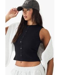 DSGN Studio - Square Script Embroidered Rib Fitted Button Through Sleeveless Top - Lyst