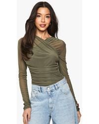 Boohoo - Mesh Cross Over One Piece - Lyst