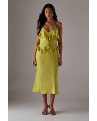 Warehouse - Ruffle Detail Bias Satin Dress - Lyst