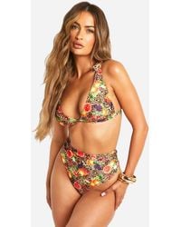 Boohoo - Mixed Leopard & Fruit Print Triangle Bikini Top & High Waist Bottoms Set - Lyst