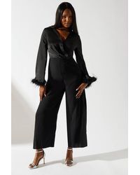 Coast - Satin Long Sleeve Jumpsuit With Feather Cuff - Lyst
