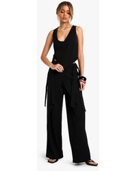 Boohoo - Tailored Wrap Tie Detail Straight Leg Trouser - Lyst