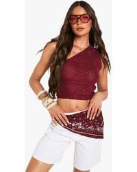 Boohoo - Sequin Knit Sheer Asymmetric One Shoulder Knitted Top - Lyst