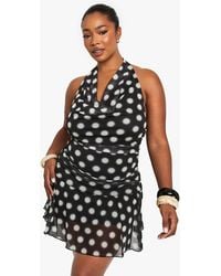 Boohoo - Plus Blurred Polka Dot Mesh Drop Hem Mini Dress - Lyst