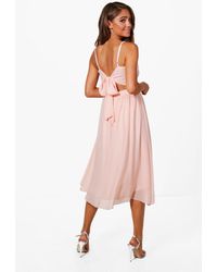 Boohoo Vestido Skater Midi De Chifón Con Nudo Por Detrás - Neutro