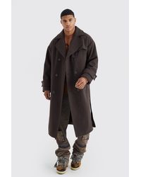 BoohooMAN - Double Breasted Storm Flap Trench Overcoat - Lyst