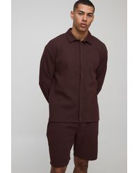 BoohooMAN - Zweifarbiges geripptes Oversize Jersey-Overshirt & lockere Shorts - Lyst