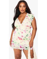 Boohoo - Plus Floral Mesh Drop Hem Mini Dress - Lyst