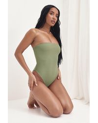 Boohoo - Petite Swimwear Essentials Bandeau Bathing Suit - Lyst