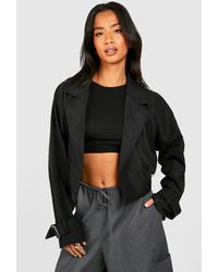 Boohoo - Petite Belted Buckle Detail Crop Trench - Lyst