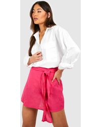 Boohoo - Linen Tie Waist Mini Skirt - Lyst