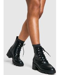 Boohoo - Lace Up Heel Hiker Boot - Lyst
