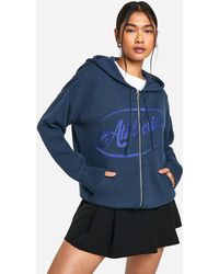 Boohoo - Athletics Embroidered Zip Through Oversized Knitted Hoody - Lyst