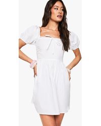 Boohoo - Tall Cotton Poplin Puff Sleeve Mini Dress - Lyst