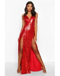 ruffle plunge split leg maxi dress