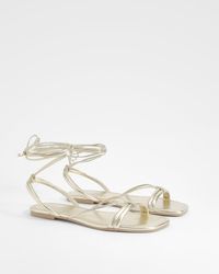 Boohoo - Wide Fit Metallic Wrap Up Sandals - Lyst