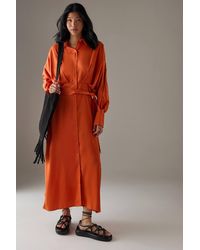 Warehouse - Satin Batwing Split Side Midi Shirt Dress - Lyst