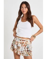 Boohoo - Floral Printed Tierred Ruffle Skirt With Built - Lyst