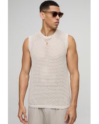 BoohooMAN - Regular Fit Open Stitch Knitted Vest - Lyst