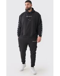 BoohooMAN - Plus Official Man Tape Cargo Hooded Tracksuit - Lyst