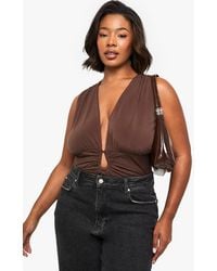 Boohoo - Plus Plunge Ruched Trim Detail One Piece - Lyst