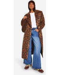 Boohoo - Petite Leopard Print Oversized Wool Look Coat - Lyst