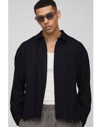 BoohooMAN - Oversize Leinen-Overshirt mit verdeckter Knopfleiste - Lyst