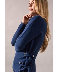 Wallis - Tie Eyelet Detail V Neck Knitted Sweater - Lyst