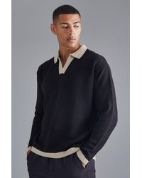 BoohooMAN - Long Sleeved Oversized Contrast Collar Knitted Polo - Lyst