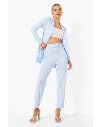 Boohoo Blazer & Self Fabric Pants Suit Set - Blue