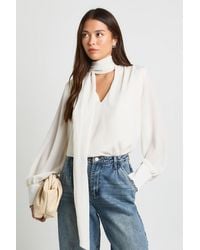 Boohoo - Scarf Detail Crinkle Chiffon Blouse - Lyst