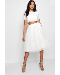Boohoo Woven Lace Top & Contrast Midi Skirt Two-piece Set - White
