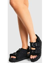 Boohoo - Wide Fit Boucle Dad Sandals - Lyst