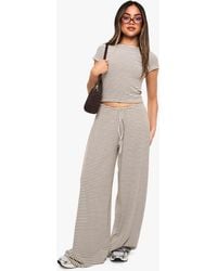 Boohoo - Striped Mid Rise Wide Leg Trouser - Lyst