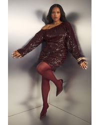 Boohoo - Plus Sequin Off Sholder Ruched Mini Dress - Lyst