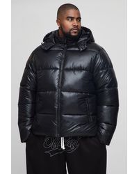 Boohoo - Plus Oversized High Shine Puffer Jacket In Black - Lyst