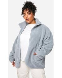 Boohoo - Plus Oversized Teddy Zip Up Jacket - Lyst