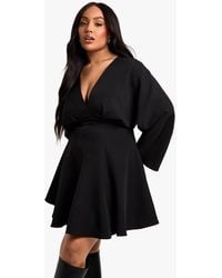 Boohoo - Plus Pleated Skirt Long Sleeve Skater Dress - Lyst