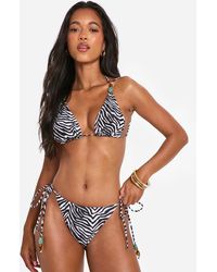 Boohoo - Zebra Stone Trim Triangle Bikini Top - Lyst