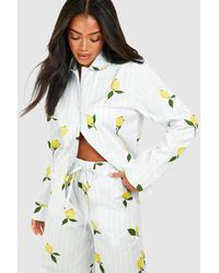 Boohoo - Cotton Poplin Lemon Stripe Long Sleeve Pyjama Shirt - Lyst