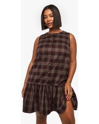 Boohoo - Plus Check Button Down Drop Hem Smock - Lyst