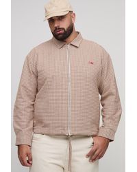 BoohooMAN - Plus Oversized Boxy Heritage Flannel Embroidered Zip Up Overshirt - Lyst