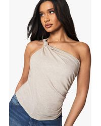 Boohoo - Marl Knot Detail One Shoulder Ruched Side Top - Lyst