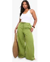Boohoo - Plus Linen Drawstring Wide Leg Trouser - Lyst