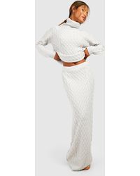 Boohoo - Cable Turtleneck Sweater And Maxi Skirt Knitted Two-piece - Lyst