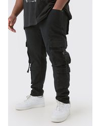 Boohoo - Plus Stretch Skinny Cargo Pocket Detail Jean In True Black - Lyst