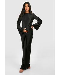 Boohoo - Maternity Wave Plisse Flared Sleeve Column Maxi Dress - Lyst
