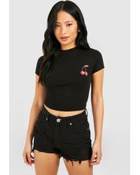 Boohoo - Petite High Waisted Ripped Detail Jean Shorts - Lyst